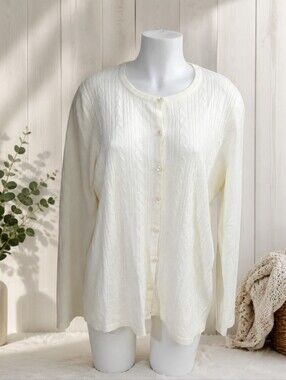 Size XL George white button-down cable knit sweater